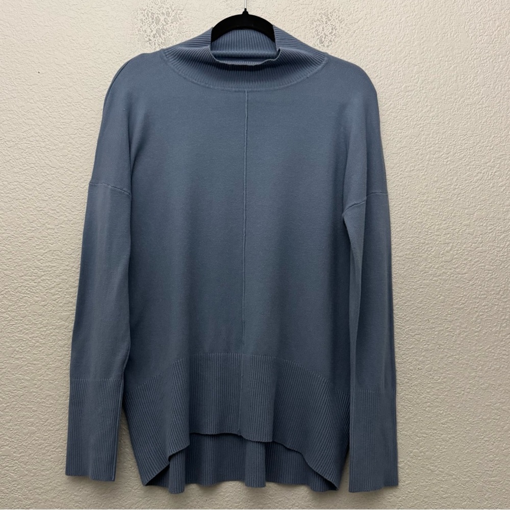 Vila Milano Sweater Size Large Blue Pullover Wool Blend Mock Neck